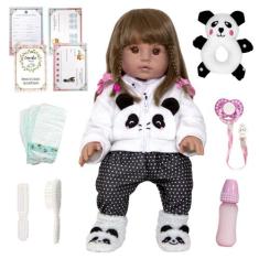Boneca Bebe Reborn Realista Pandinha Linda Enxoval Completo - Cegonha 
