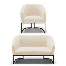 Sofá Namoradeira e Poltrona Base Industrial Preto Stella Linho D03 - D`Rossi