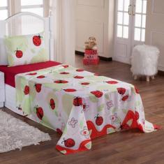 Jogo Cama Lençol Solteiro Alegria 2 Pçs Joaninha - Vermelho - Casa Sho
