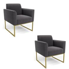 Poltrona Sala Estar Industrial Dourado Kit 2 Marisa Bouclê D03 - D`Rossi