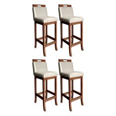 Kit 4 Banquetas Alta Milão Estofada com Encosto 104 Cm Madeira Maciça Suede Bege ccs