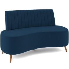 Sofá Chaise Living 2 Lugares 135cm Para Sala Cayman K01 Veludo Azul Marinho