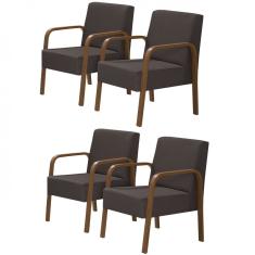 Kit 4 Poltronas Decorativas 1 Lugar Jade Braço Madeira D Salla Suede