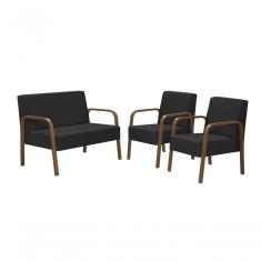 Conjunto Jade 1 Poltrona 2 Lugares E 2 Poltronas De 1 Lugar Braço Madeira D Salla Suede