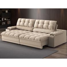 Sofá com Porta Copos e Carregador USB Ret Rec Luke 2,30m Veludocristal - NETSOFAS