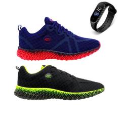 Combo 2 Tênis Casual Caminhada Academia Cadarço Conforto + Relógio Esp