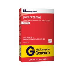 Paracetamol 750mg 20 comprimidos União Química Genérico 20 Comprimidos