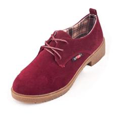 Sapato feminino retrô Oxford britânico com cadarço e camurça casual confortável salto baixo plataforma, Vermelho, 5