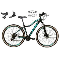 Bicicleta Feminina Aro 29 Ksw Mwza Alumínio 24v Câmbios Shimano Freio a Disco Garfo Suspensão - Preto/Azul
