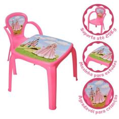 Kit Mesa Infantil Decorada Princesa + 1 Cadeira Princesa Usual