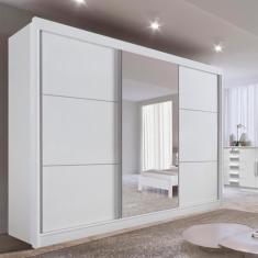 Guarda Roupa com Espelho Casal 3 Portas 6 Gavetas 100% Mdf Miami Branco
