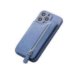 Carteira com zíper com porta-cartão capa de telefone para iPhone 13 12 Mini 15 14 11 Pro Max XS XR X 7 8 Plus capa dura, azul, para iPhone X (XS)