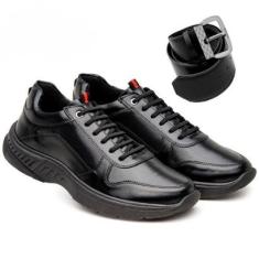 Kit Tenis Casual Masculino com Textura Sola Detalhada e Cinto Fivela Metal-Masculino