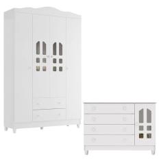 Cômoda Gran Selena e Guarda Roupa Infantil New Selena 4 Portas Branco Brilho – Carolina Móveis