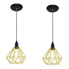 Kit com 02 Luminarias Pendentes Aramado Retrô Modelo Diamante - Preto,