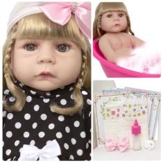 Boneca Reborn Loira Recém Nascida Fofinha Pode Dar Banho - Cegonha Reb