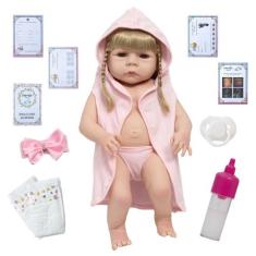 Boneca Reborn Gatinha Saída De Banho Rosa Com Vários Itens - Cegonha R