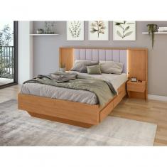 Cama Casal 140cm Com Usb, Usb-c E 2 Mesas De Cabeceira Solaris - Lopas