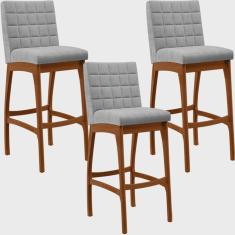 Kit 03 Banquetas Altas Para Cozinha Sala De Jantar Fixa Mila L02 Bouclê Cinza - Lyam Decor