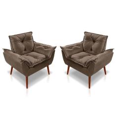 Kit 02 Poltrona Opala Decorativa Suede Marrom