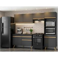 Armário de Cozinha Compacta 4 peças ML3868 Veneza Multimóveis, Preto