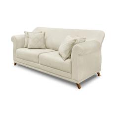 Sofá 3 Lugares Pé De Madeira Julieta 200 Cm Veludo Bege S04 - D'rossi