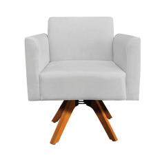 Poltrona Giratória Marisa Suede Cinza Base Madeira