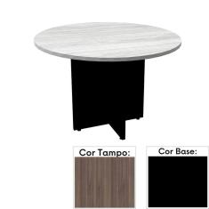 Mesa de Reunião Redonda 110 x 110 cm Pé Painel PE25 em MDP Cor Walnut e Base Preta
