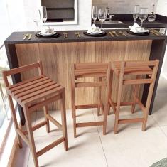 Conjunto 3 Banquetas Altas Bistrô Madeira Maciça Madeira