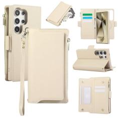 Capa carteira para Samsung Galaxy S22 Ultra, bolso com zíper magnético [destacável] capa de couro com compartimentos para cartões e dinheiro, [bloqueio RFID] Capa com alça de pulso e cordão para