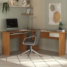 Mesa para Escritório em L 1 Gaveta Max Cinamomo/Areia