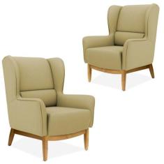 Kit 02 Poltronas Decorativas Sala de Estar Milena Base Madeira Materia