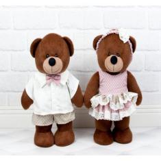 CASAL DE URSO CHÁ REVELAÇÃO 30cm - PELUCIA MARROM PARA DECORAÇÃO - CKD