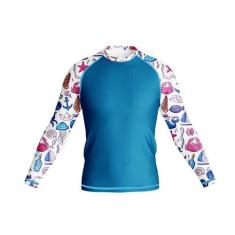 Camisa Longa Estampada Infantil Moda Praia Uv 50 Azul - Everest Sport,