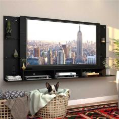 Painel p/ TV 65&quot; c/ prateleiras vidro Braga Plus Multimóveis