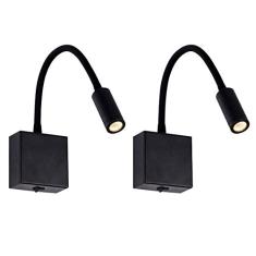 2 Arandela Articulada LED Preta 3W de Leitura 3000K Ace15