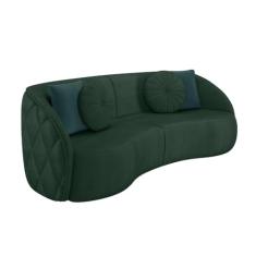 Sofá Decorativo 288cm com Almofadas Redondas Clarke Veludo Verde G45 - Gran Belo
