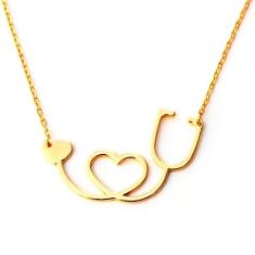 Colar Cordão Enfermagem Esteto Coração Folheado - Milena Folheados