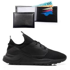 Tênis Masculino Mesh Elástico Com Carteira - EXP, 39, Preto, Masculino