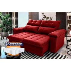 Sofá Retrátil Reclinável Verona 1,80m Suede Velut Vermelho Molas Ensac