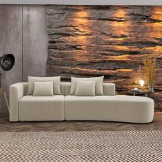 Sofá Curvo Decorativo Kimiko 297Cm 4 Lugares Sala de Estar com Chaise 