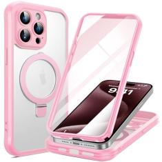 RIASOLIN Capa para iPhone 15 Pro com suporte magnético invisível, compatível com Mag-Safe translúcido fosco com protetor de tela integrado, capa protetora de telefone à prova de choque para mulheres e