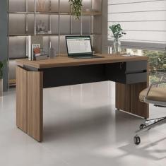 Mesa para Escritório Diretor com 2 Gavetas em Tamburato 1450 Nogal/Preto