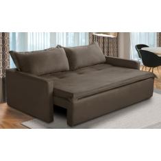 Sofá Sem Caixa Retrátil e Reclinável 2,00m com Molas Kiara Suede Marrom Adonai Estofados