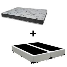 Cama Box Queen 158 Tecido Sintético Branco Com Colchão Miller - 100% Espuma - D33 Cinza 54x158x198