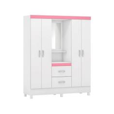 Guarda Roupa Demobile Lord Capelinha 4 Portas, Branco e Rosa