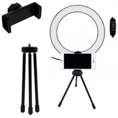 Ring Light Iluminador Anel Luz 16cm 6 Polegadas Com Tripé de Mesa