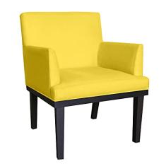 Poltrona Decorativa Vitória Sala e Recepção Com Base de Madeira Suede Amarelo - DS Estofados