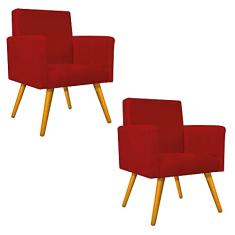 Kit 02 Poltronas Cadeiras Decorativas Pés Palito Nina para Sala Luxo Consultório Suede Vermelho - AM Decor