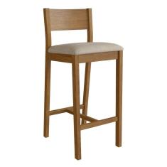 Banqueta Assento Estofado Madeira Maciça Manu Nogueira/ Bege